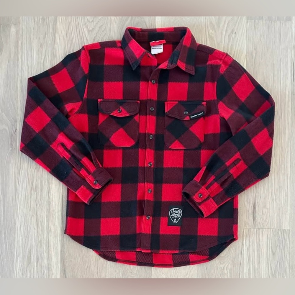 Country Liberty Plaid Fleece Button Shirt Jacket